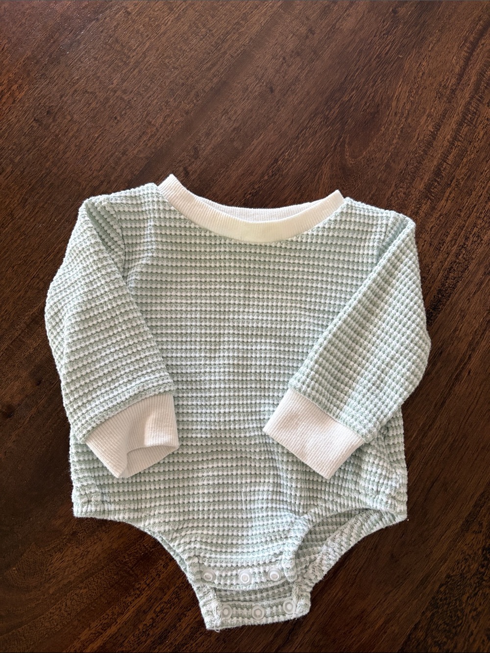 Baby Waffle Knit One-Piece in Light Mint with White Trim
